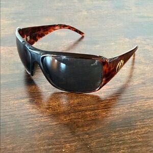 Men's Brown Tortoiseshell Wrap Sunglasses with Black Lenses Electric California